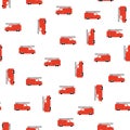 Hand Draw A Fire Truck Seamless Pattern. Vector Boyish Background in Scandinavian Style Royalty Free Stock Photo