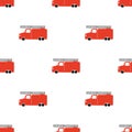 Hand Draw A Fire Truck Seamless Pattern. Vector Boyish Background in Scandinavian Style Royalty Free Stock Photo