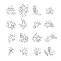 Hand draw firework icon set with petard, stars and pyrotechnics. Festival and event, celebrate and party. Vector