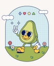 Hand draw Funny Retro vintage trendy avocado cartoon character Contemporary illustration Doodle Comic collection