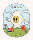 Hand draw Funny Retro vintage trendy style sunnyside egg cartoon character Contemporary illustration Doodle Comic collection