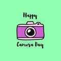 Hand draw happy day camera template. Vector postcard with Vintage Doodle style Royalty Free Stock Photo