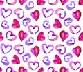 Hand draw hearts pattern. Seamless watercolor hearts pattern. Royalty Free Stock Photo