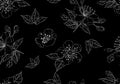 Hand draw illustration of thin striped flowers black background Royalty Free Stock Photo