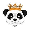 Hand draw Image Portrait of panda in the crown. Hand draw vector illustration Royalty Free Stock Photo