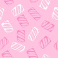 Hand draw marshmallow twists seamless pattern vector illustration. Pastel colored sweet chewy candies background. Royalty Free Stock Photo