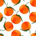 Hand draw orange seamless pattern on white background, fruit watercolor wallpaper