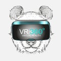 Hand draw panda portrait. Animal in virtual reality glasses . Hand draw vector illustration