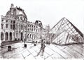 Hand draw paris louvre Royalty Free Stock Photo