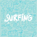 Hand draw pattern or background surfing collection and summer holiday for your design. Tourism and vacation theme.