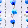 Hand draw romantic watercolor pattern with blue flowers on a white background