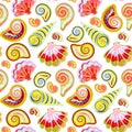 Hand draw sea shells pattern. Seamless texture with hand painted oceanic life objects. Royalty Free Stock Photo