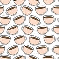 Hand draw seamless pattern. Cup of coffee, tea time. Vector illustration Royalty Free Stock Photo