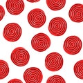 Hand draw seamless pattern with red licorice candy.