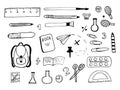 Hand draw set of school icons on white background. Vector Royalty Free Stock Photo