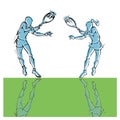 Hand draw silhouette of tennis player couple Royalty Free Stock Photo