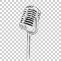 Hand draw sketch of classic microphone at transparent effect background