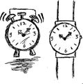 Hand draw sketch, clock and watch