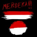 Hand Draw Sketch, Indonesia Flag with `Merdeka` Freedom in Indonesia Language Yell