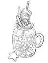 sketch line illustration drinks menu summer cartoon style lemonade with citruses mint and lavender in a glass design element print