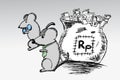 Hand draw sketch, mouse and sack of rupiah Royalty Free Stock Photo