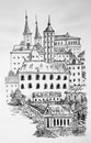 Hand draw sketch old town illustration Royalty Free Stock Photo