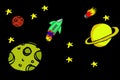 Hand draw sketch outer space and rocket Royalty Free Stock Photo