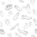 Hand draw sketch Pattern seamless background man, woman and children shoes Royalty Free Stock Photo
