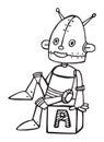 Hand draw sketch robot, children vector illustration, black and white, line art