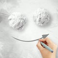 Hand draw smile face arrow and crumpled paper Royalty Free Stock Photo