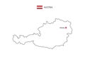 Hand draw thin black line vector of Austria Map with capital city Vienna