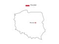 Hand draw thin black line vector of Poland Map with capital city Warszawa