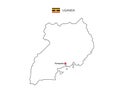 Hand draw thin black line vector of Uganda Map with capital city Kampala