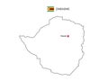 Hand draw thin black line vector of Zimbabwe Map with capital city Harare