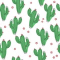 Hand draw vector cactus seamless pattern on isolated white background. ÃÂ¡ontinuous line drawing