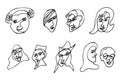 hand draw vector simple single continuoue line face man and woman Royalty Free Stock Photo