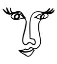 simple hand draw vector single continuoue line face woman Royalty Free Stock Photo