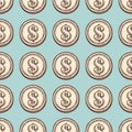 Hand draw vintage coin seamless pattern