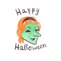 Hand draw watercolor Halloween witch head