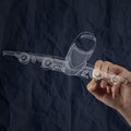 Hand drawing airplane with crumpled paper background Royalty Free Stock Photo