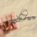 Hand drawing airplane with crumpled paper background Royalty Free Stock Photo