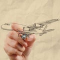 Hand drawing airplane with crumpled paper Royalty Free Stock Photo