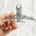 Hand drawing airplane with crumpled paper background Royalty Free Stock Photo