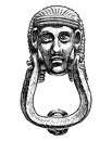 Hand drawing of ancient metal door handle in form of Egyptian face Royalty Free Stock Photo