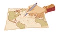 Hand Drawing on an Antique World Map, vector design Generative AI Royalty Free Stock Photo