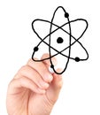 Hand drawing atom icon on white background