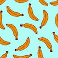 Hand drawing banana. Seamless vector pattern in sketch style.