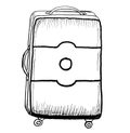 Hand drawing black lineart suitcase isolated on white background