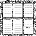 Hand drawing black and white weekly planner template. Royalty Free Stock Photo