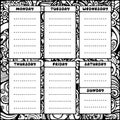 Hand drawing black and white weekly planner template. Royalty Free Stock Photo